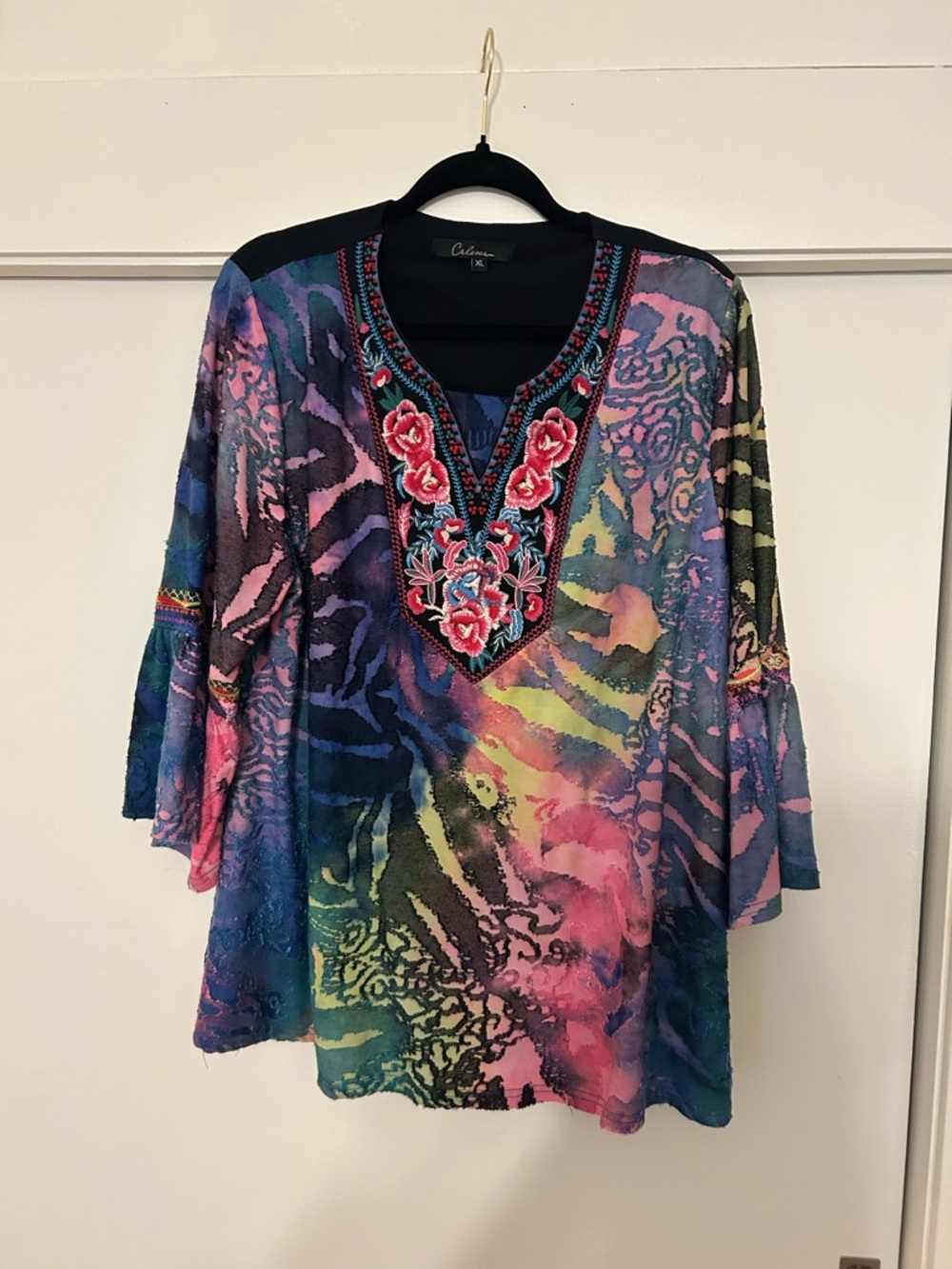Calessa Tunic Boho Blue Multi Embroidered XL